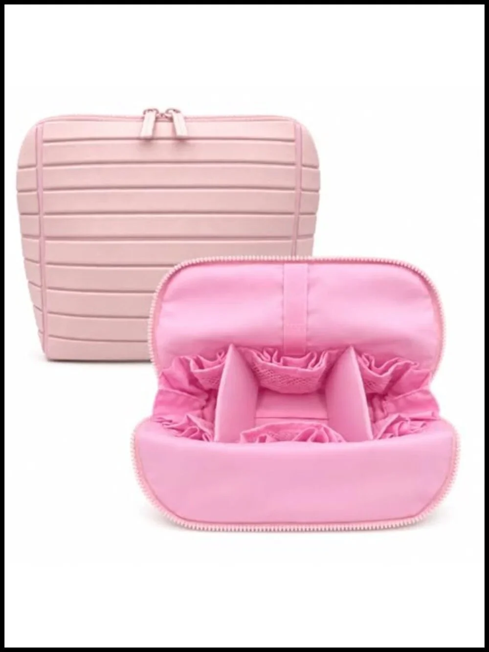 Striped Stand-Up Travel Makeup Bag with Adjustable Dividers, 27 Pockets,